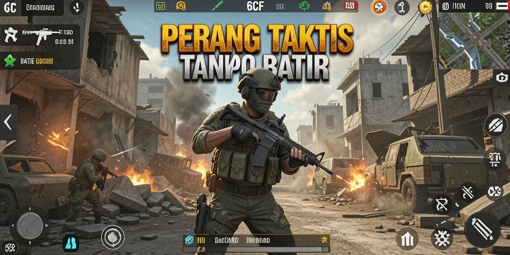 Tampilan screenshot utama 6CF menampilkan aksi pertempuran yang intens di arena.