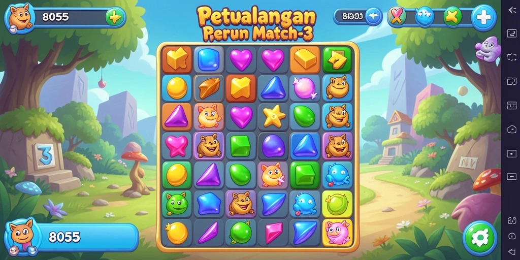 Screenshot gameplay 8055 menampilkan keseruan permainan Match-3.