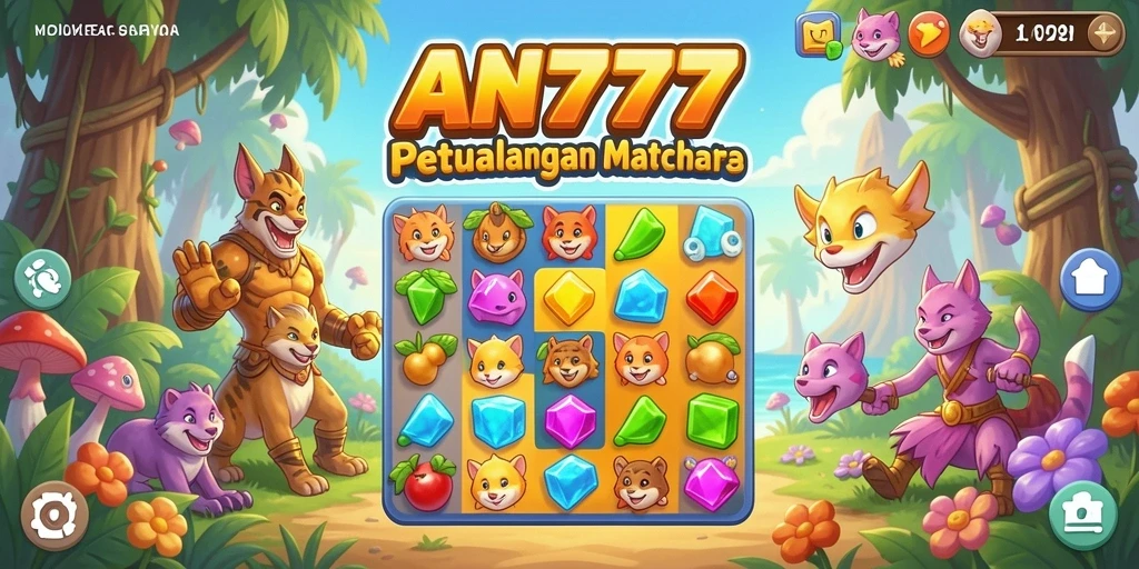 Gameplay AN777 dengan kombinasi permata Match-3 yang menarik.