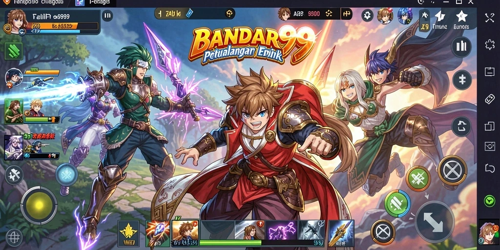 Tangkapan layar gameplay BANDAR99 menampilkan pertarungan seru dan karakter Anime.