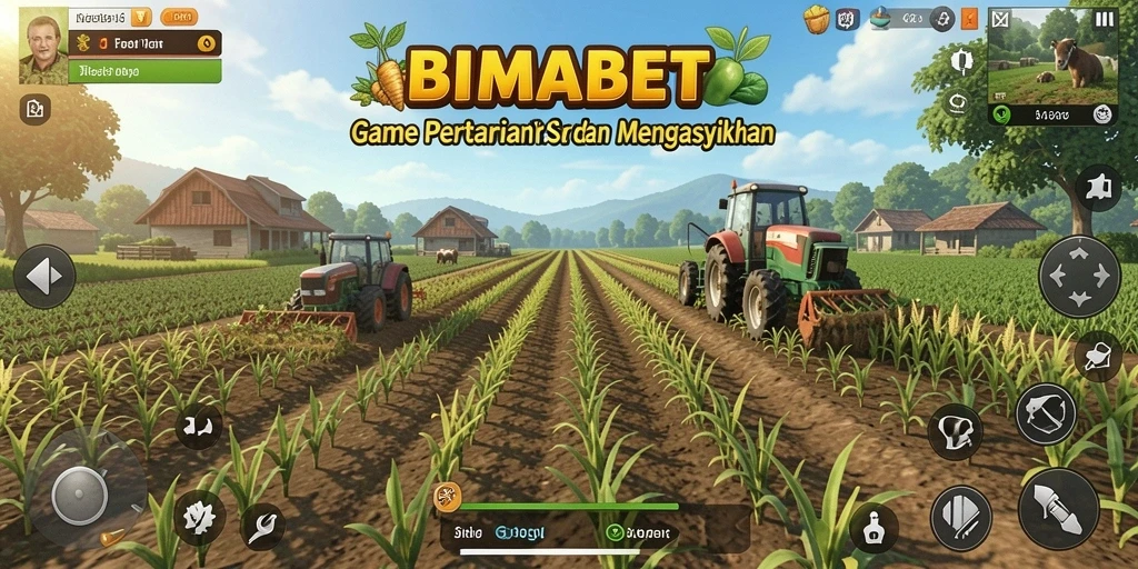 Screenshot gameplay BIMABET menampilkan aktivitas bertani seru.