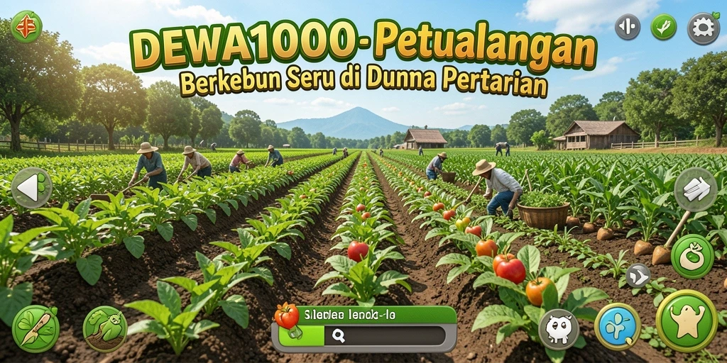 Gameplay seru DEWA1000 dengan ladang yang luas dan beragam tanaman.
