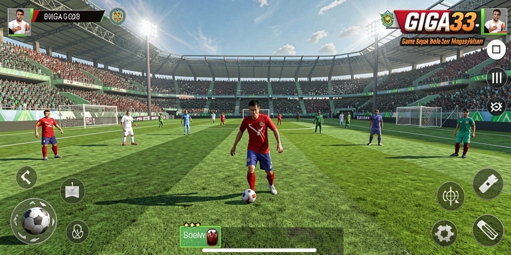 Tampilan gameplay GIGA33 dengan aksi sepak bola seru dan mendebarkan.