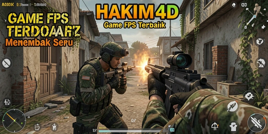 Screenshot utama HAKIM4D menampilkan duel seru antara pemain di medan perang FPS.