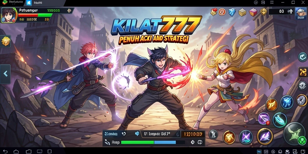 Tampilan gameplay KILAT777 yang penuh aksi dan karakter unik.
