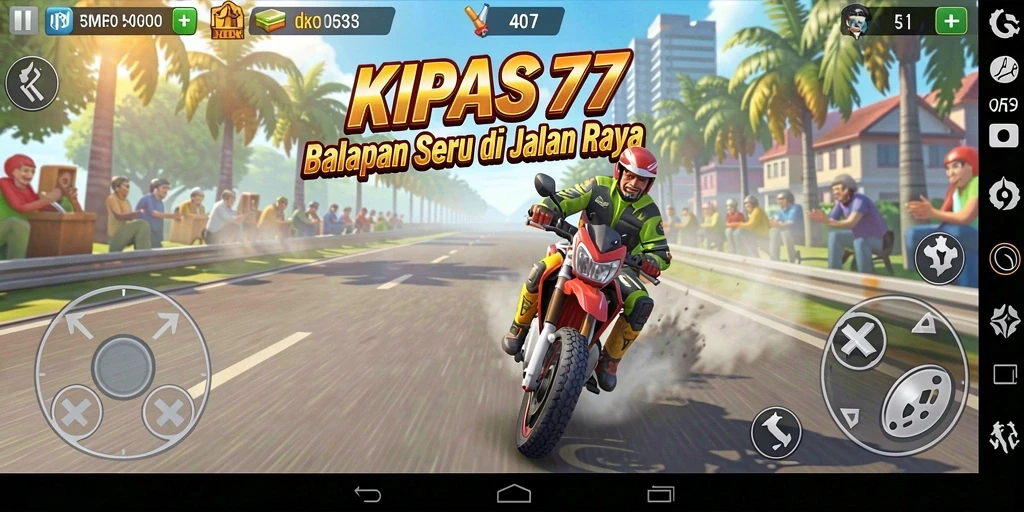 Screenshot utama KIPAS777 menampilkan aksi balapan yang mendebarkan di jalan raya.