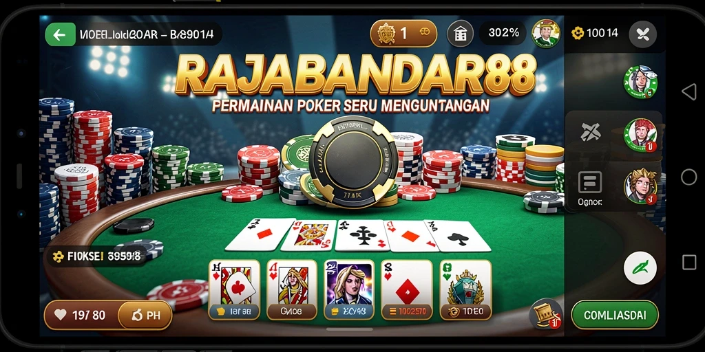 Screenshot gameplay RAJABANDAR88 menunjukkan suasana permainan Poker yang seru.