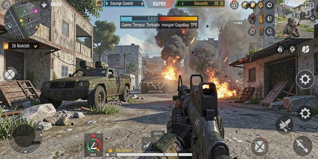 Screenshot gameplay RAP89 menampilkan aksi seru dalam pertempuran TPS.