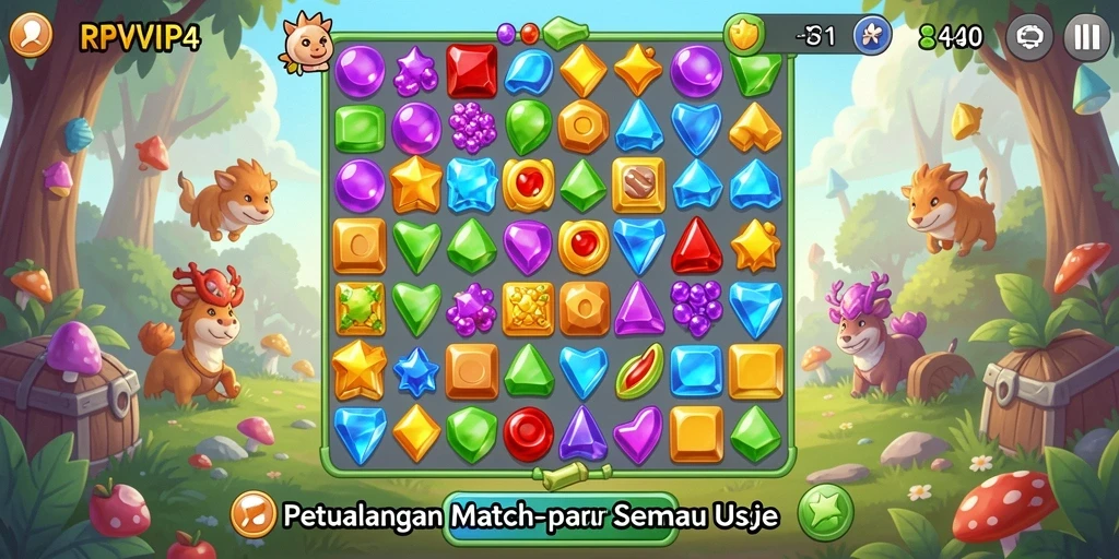 Screenshot RPVIP4 menunjukkan aksi pertandingan tiga yang mendebarkan.
