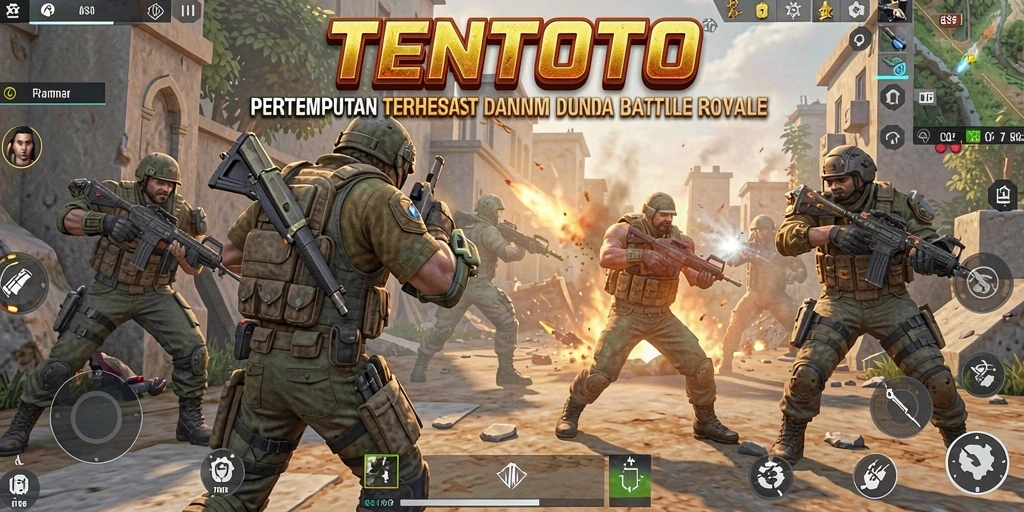Tangkapan layar TENTOTO menampilkan aksi seru dalam permainan Battle Royale.