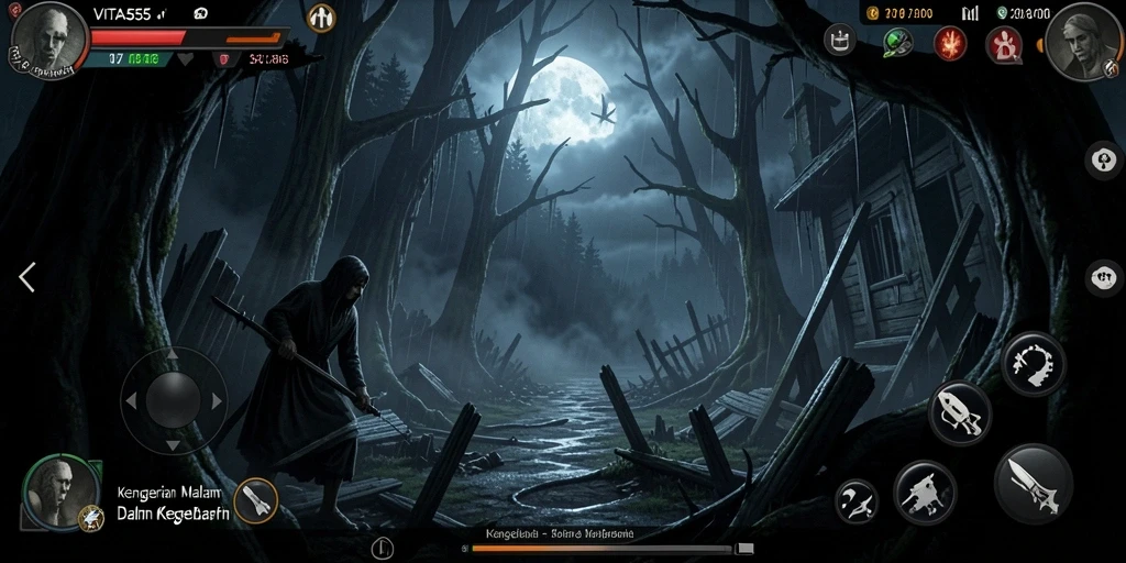 Screenshot gameplay dari VITA555 menunjukkan suasana menyeramkan dan menegangkan.
